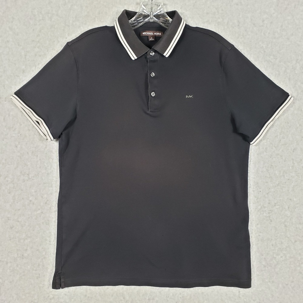 Michael Kors Mens S Black Polo Shirt‎ Tipped Collar Quiet Luxury Cotton Designer - Picture 2 of 8